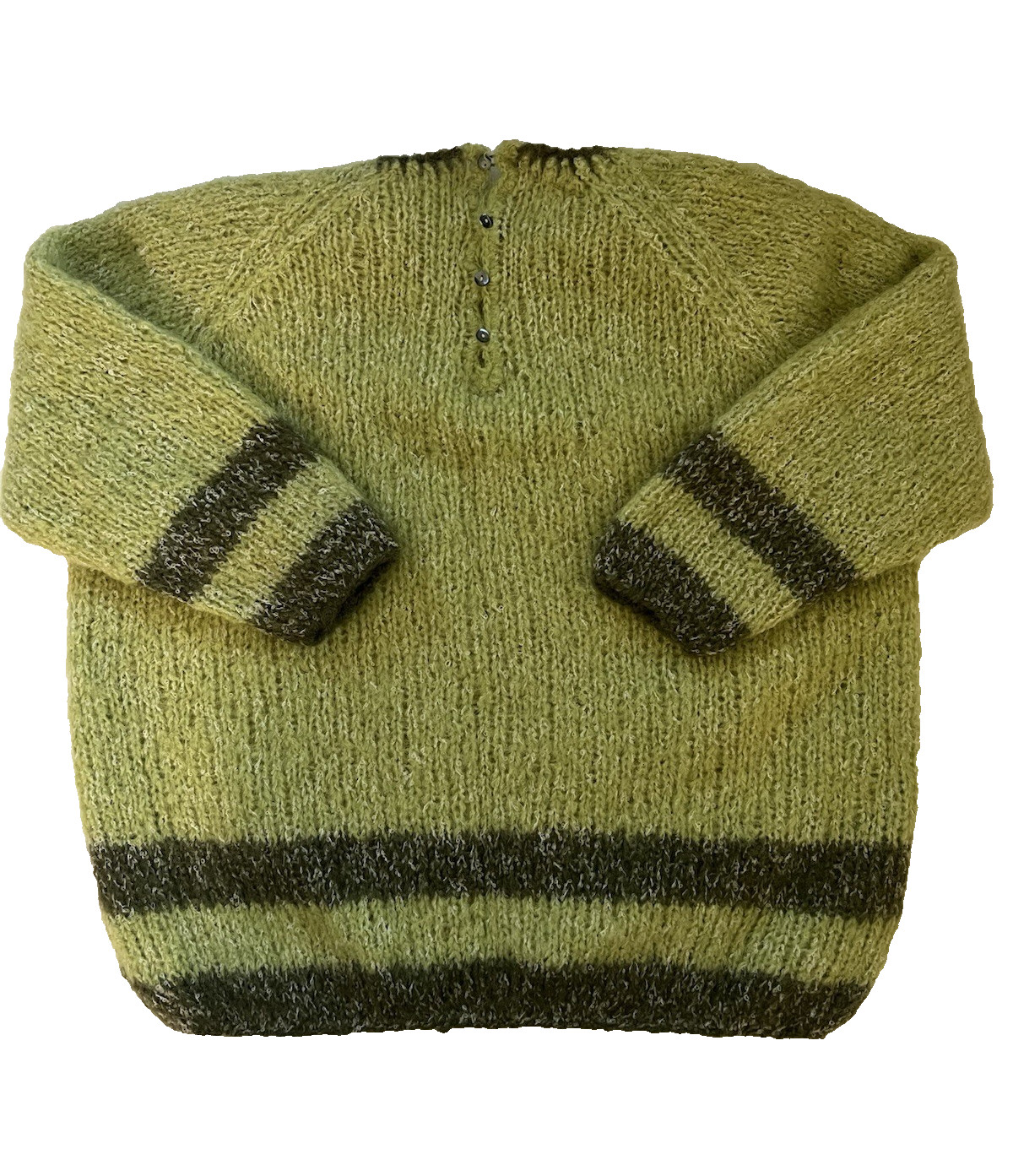 VTG Colebrook Hand Knit Pullover Sweater Wool/Mohair/Nylon Blend ~ Dk/Lt Green