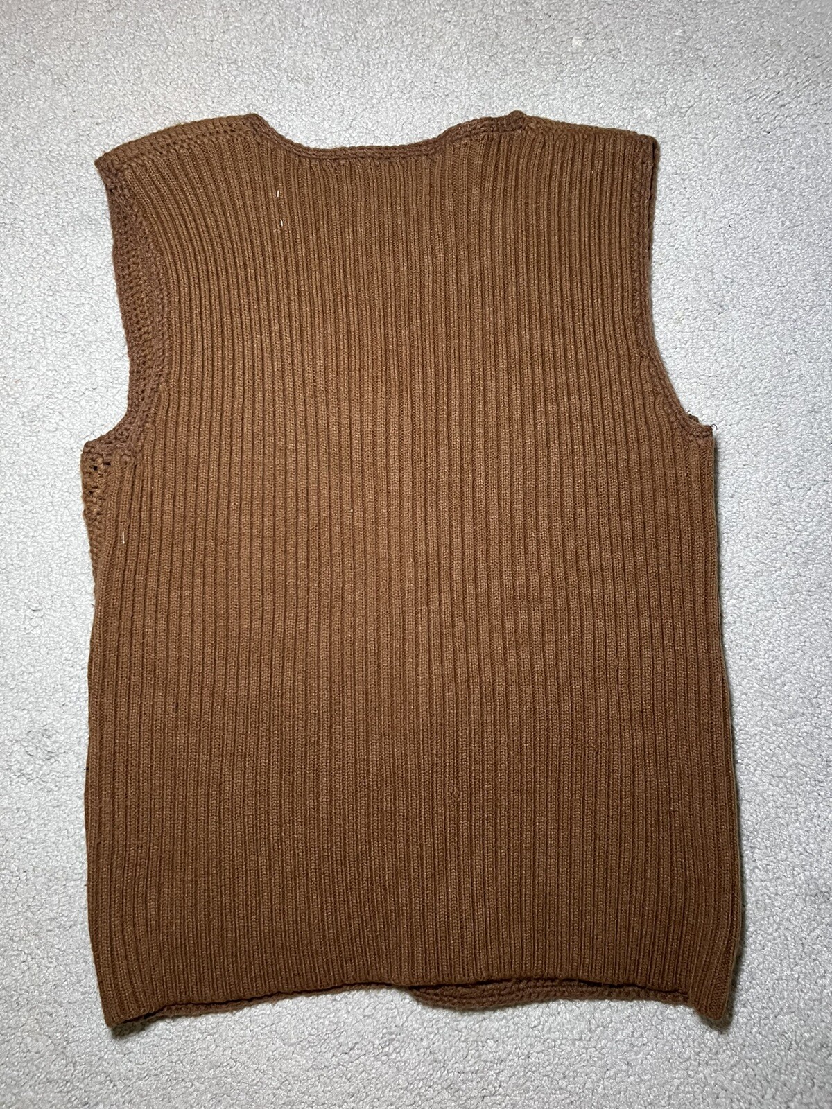 True Vintage Retro 70s Leather Patch Crochet Knit Vest by Aware Size Large