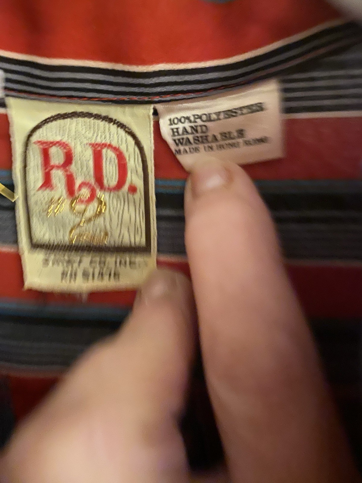 Woman’s Vintage Blouse R D Red Grey Black Strip True Vintage
