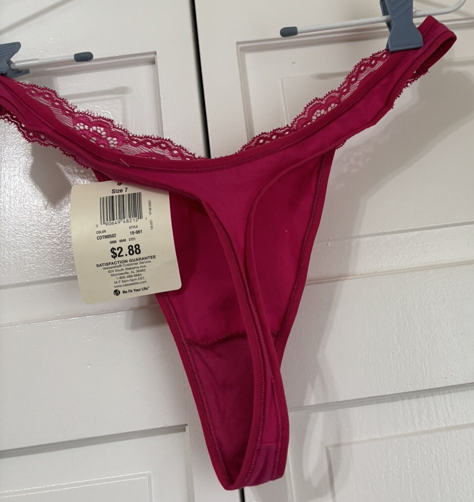 Vintage Vassarette Pink Sexy Cotton Thong Panties Bikini Lace Size 7/44 Large
