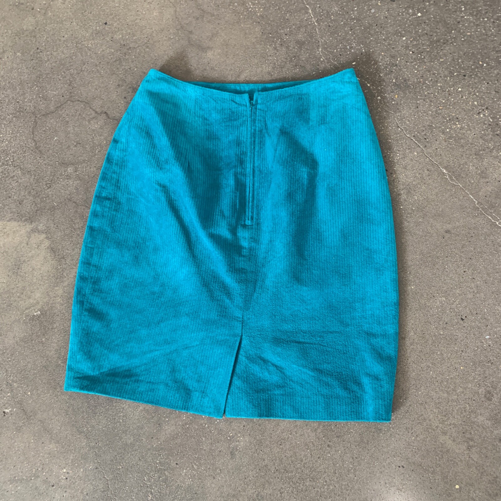 Vintage 90’s Skirt XS/S Bright Teal Blue Suede Leather Fitted Pencil Mini