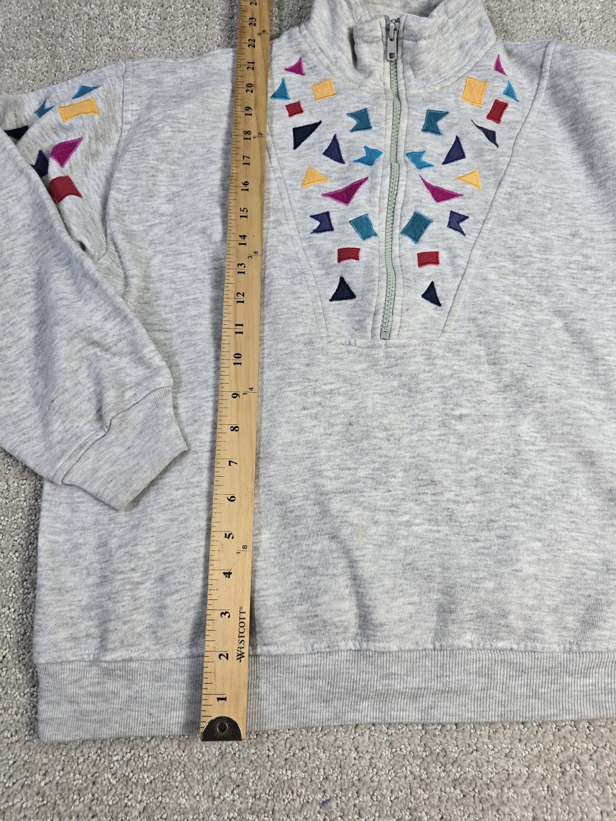 Vintage Chinawear Morsly M Gray Aztec Geometric Retro Zip Sweatshirt READ SPOTS