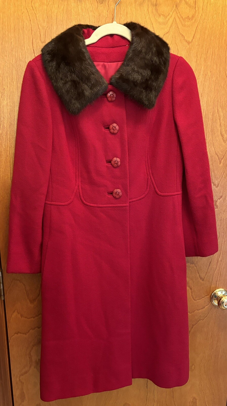 Vintage 1947-1955 SHAGMOOR 100% Wool MINK? Collar LINED Flashy RED. SMALL? USA