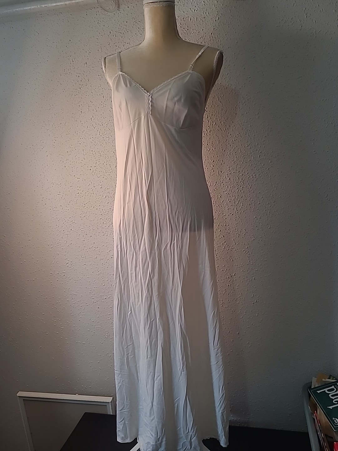 VTG Vanity Fair Nylon Long Maxi Dress Full Slip Sheer Nightgown Lingerie 36 LL
