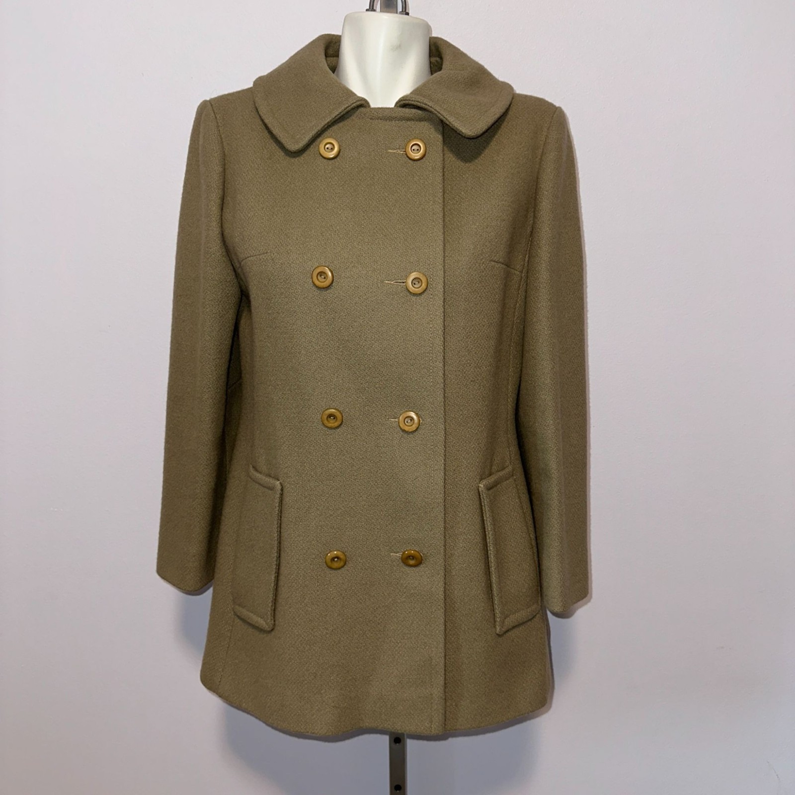 Vintage 60s Ransohoffs Wool Pea Coat Tan Khaki Double Breasted Jacket Medium