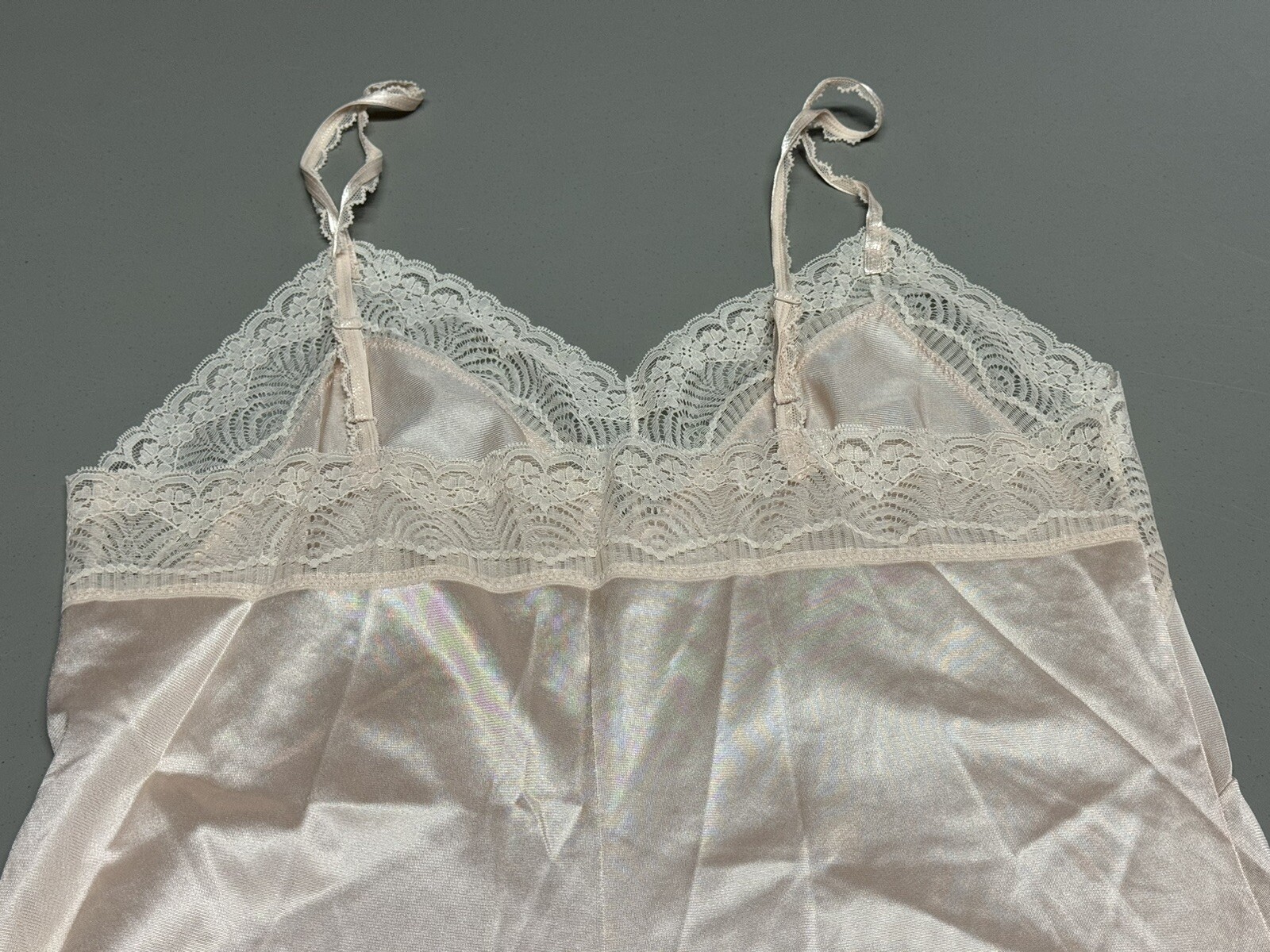 Vtg Warners Nylon Slip Nightgown Size 36 Filigree Lace Pastel Pink Whimsical