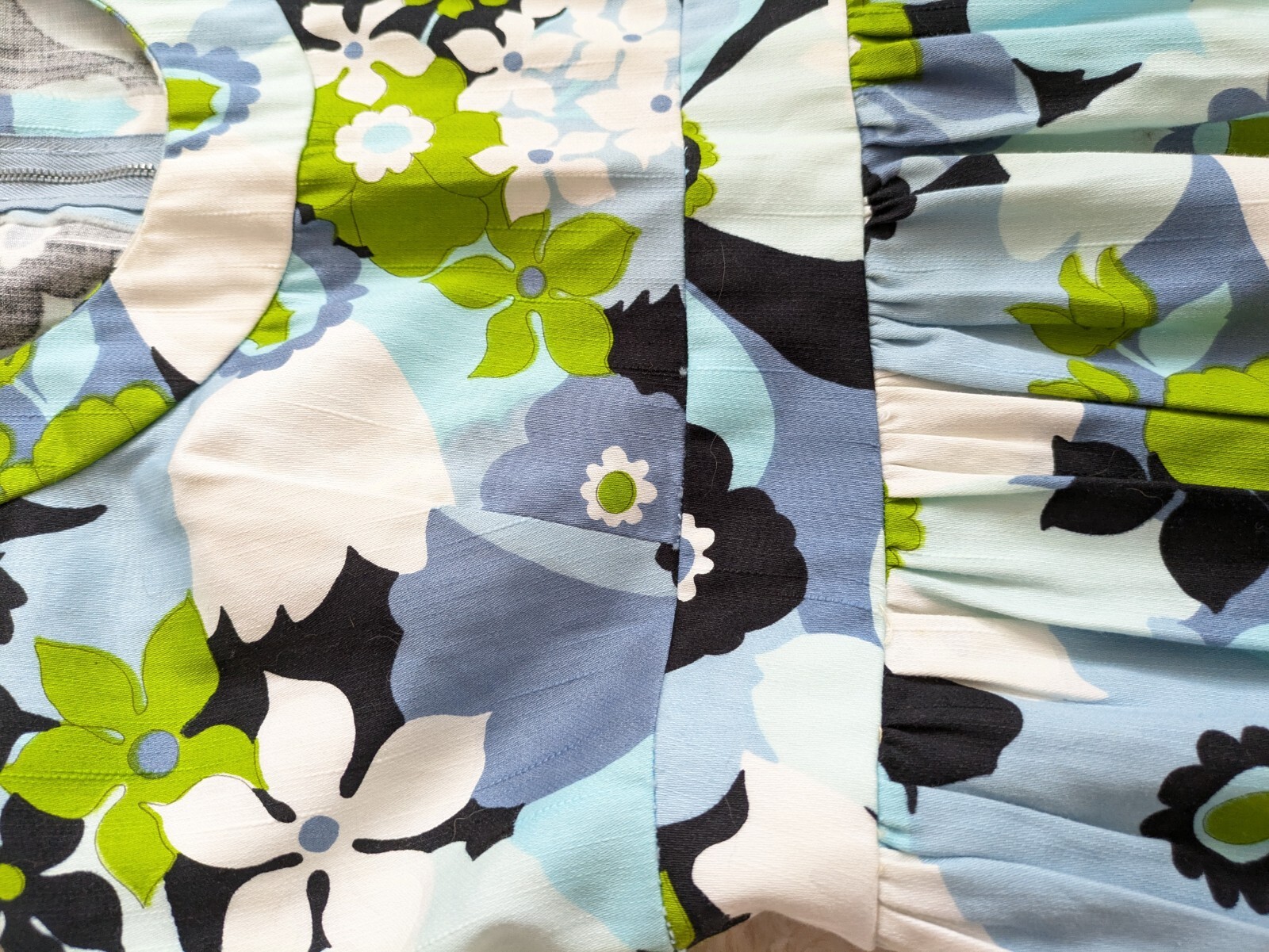 Handmade Groovy Blue Green Flower Power Sleeveless Maxi Dress Fit Flare