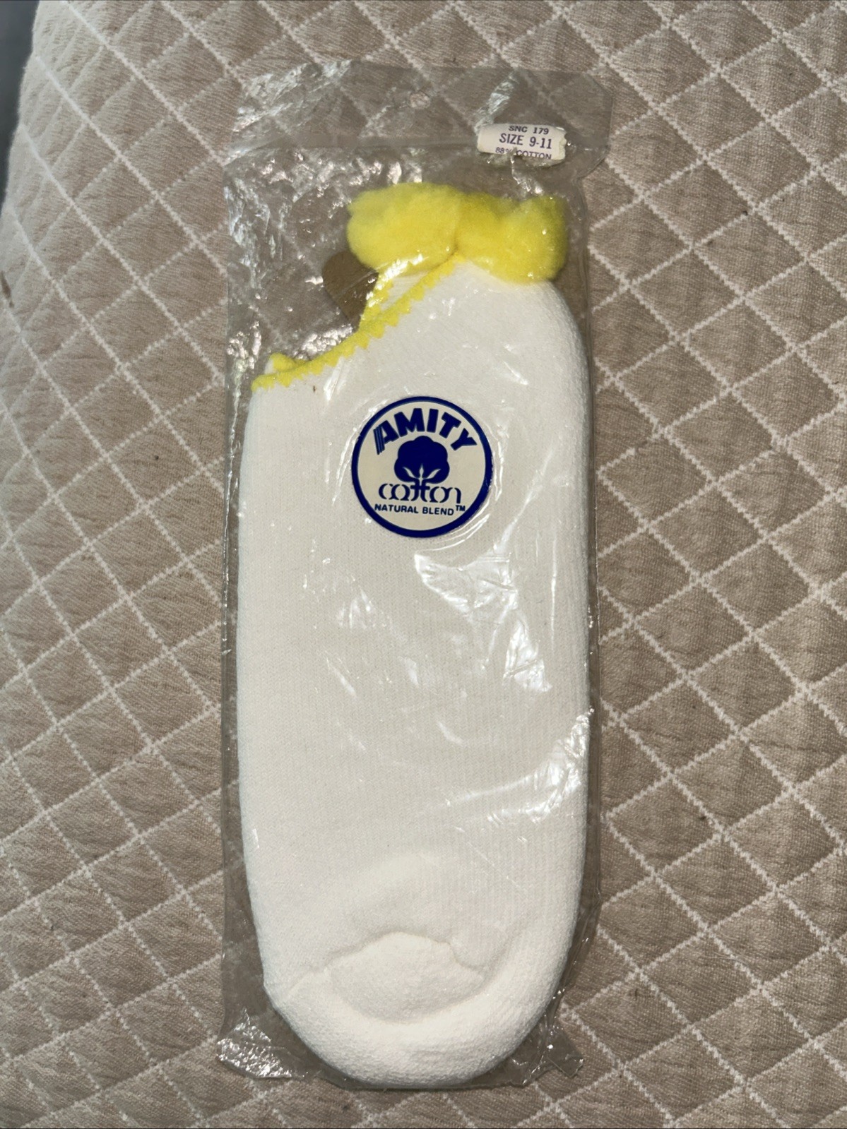 NOS Vtg Pom Pom Ankle Sport Socks Yellow Amity Cotton