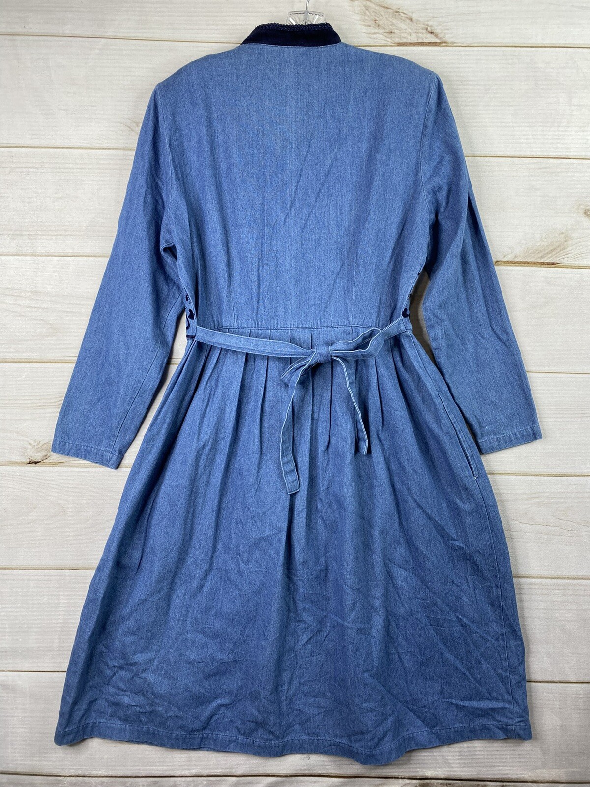 Vtg Country Wear Clothing Co Denim Dress Sz 12 Velvet Embroidered Cottagecore