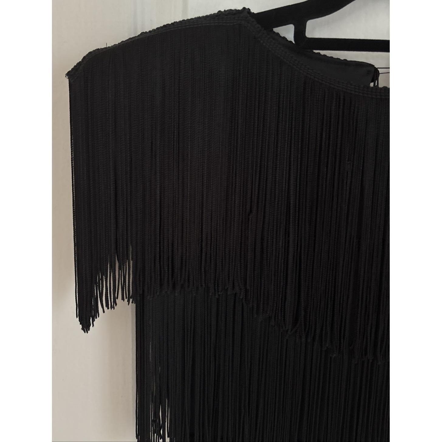 Vintage Womens Shuet Young HW Collections Black Fringe Dress Flapper Halloween 6