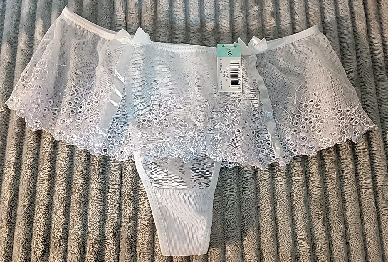 Vtg 🔥 Small Delicates Lace Nylon Mesh See Through Skirted Thong JCPenney Bows