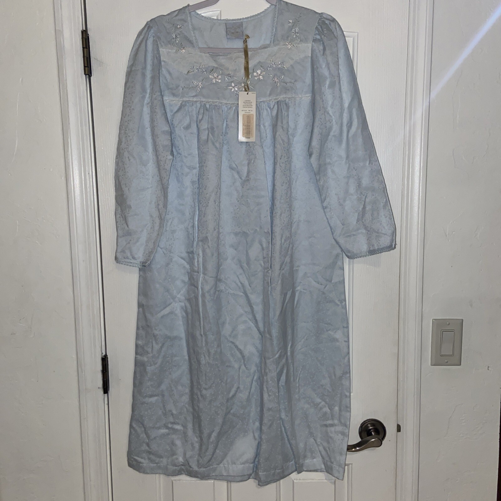 Vintage lingerie nightgown, light blue with lace polyester and cotton with tags