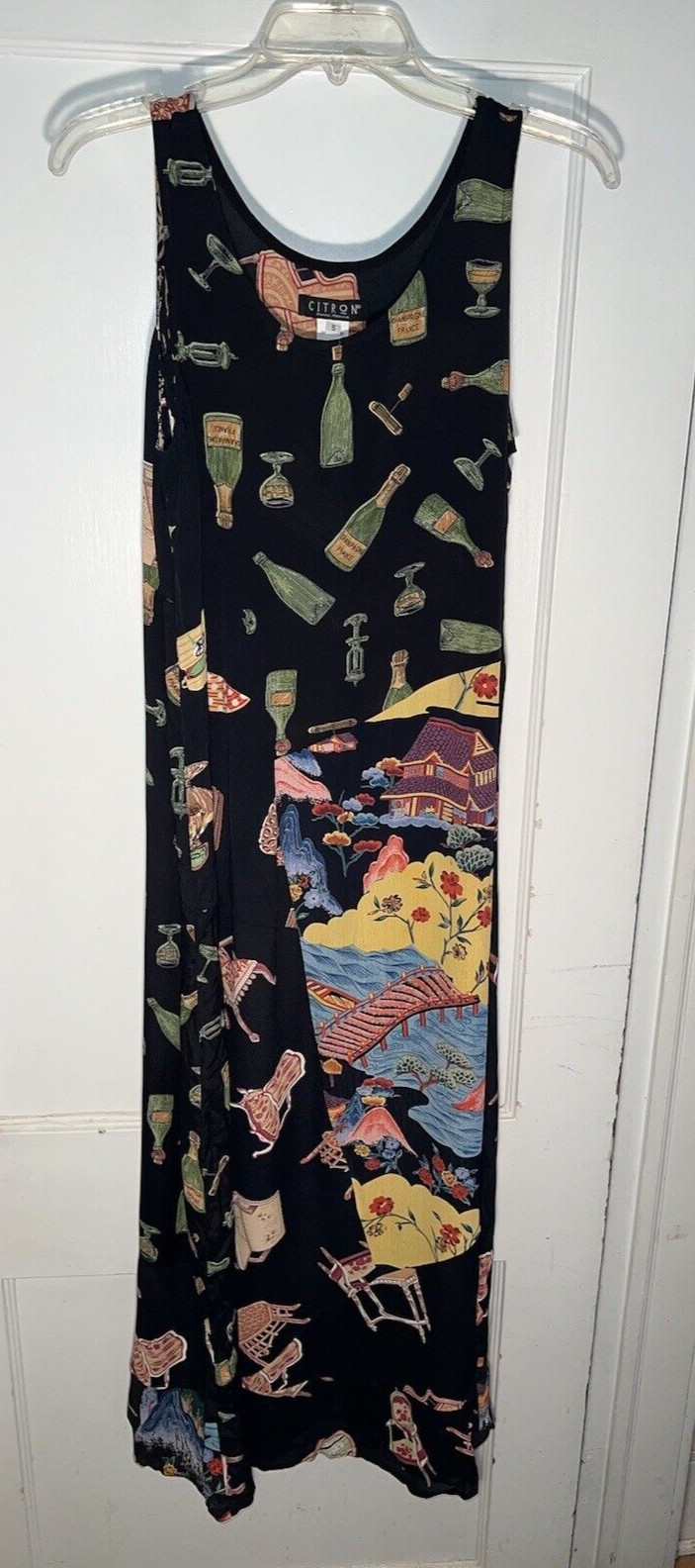 Vintage Citron Maxi Dress Rayon Sleeveless Patchwork Size S. d387