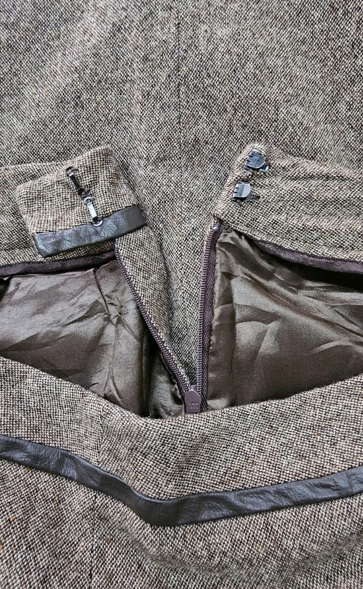 Vintage Pendleton Tweed 2 Piece Pant Suit Wool & Leather Trim Women’s Size 12