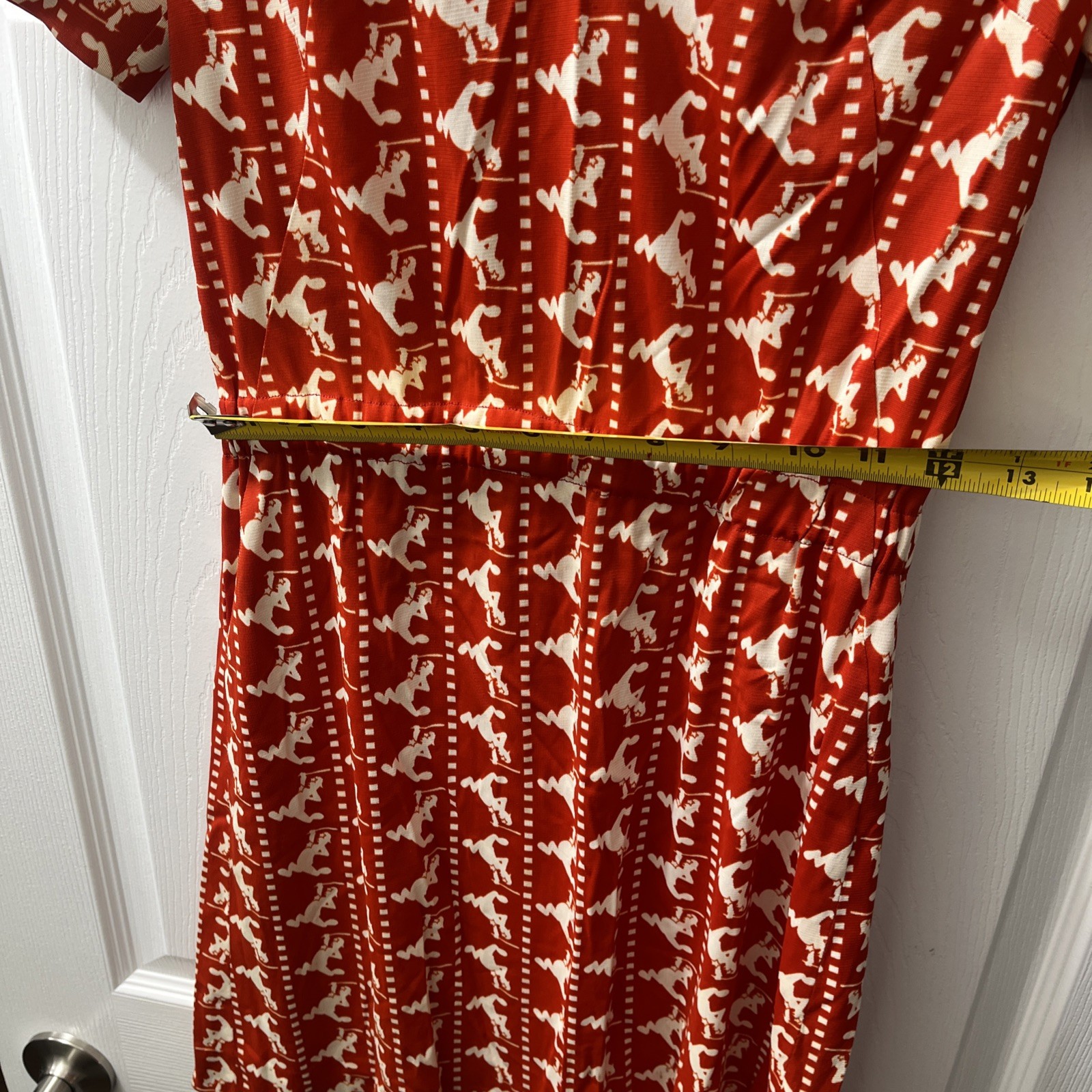 Vintage 1970s Police Novelty Print Dress Orange/Red White Cop Bobby Double Knit