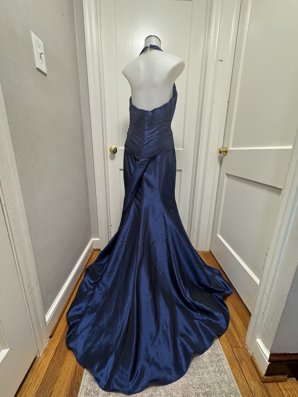 VTG B’Dazzle Alyce Designs Cobalt Blue Beaded Halter Mermaid Gown Dress Sz 8