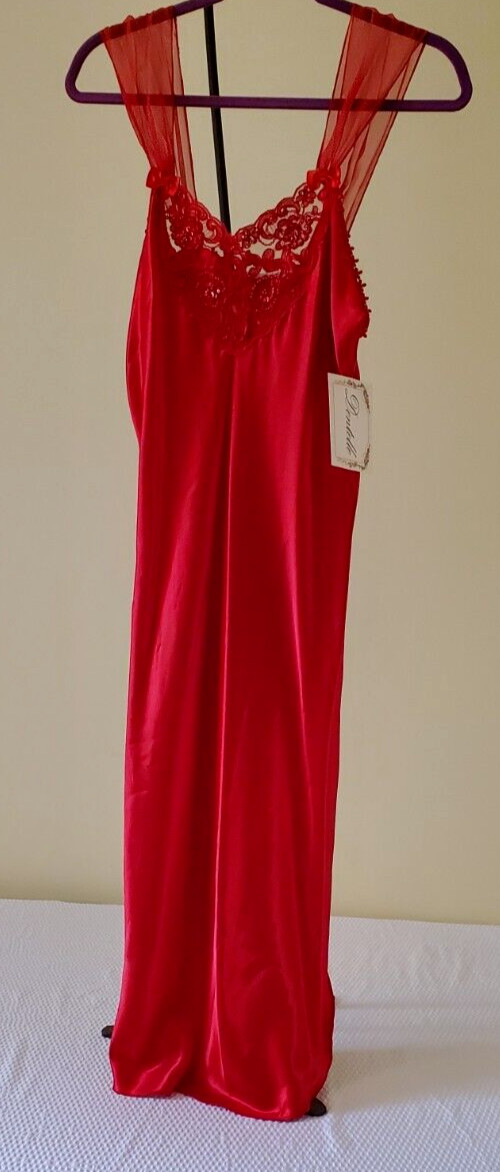Vintage NWT Womens Sheer Satin Chemise Nightgown Red Estate Small