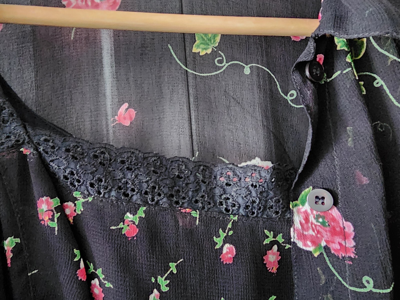 Vintage Lola P. Maxi Dress Black Multicolor Floral Textured Gauze- Size S