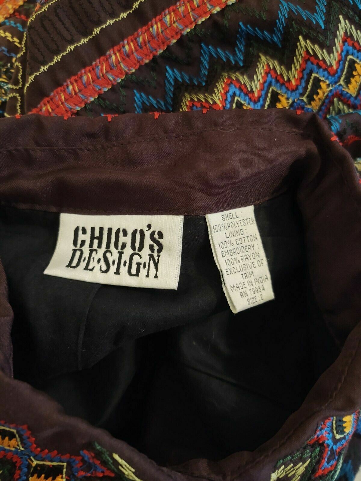 90’s Chico’s Bohemian Bright Embroidery Ethnic Retro Shirt Jacket Boho Hippie