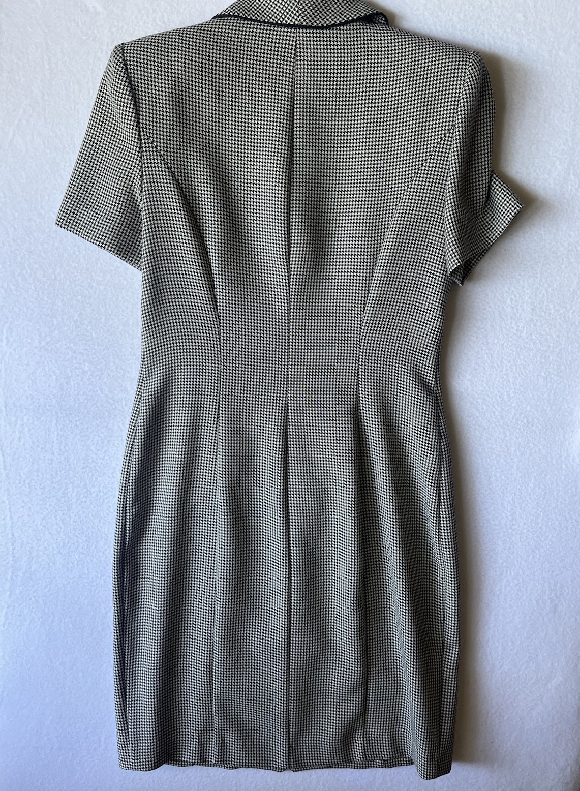 VTG 80s Danny & Nicole New York Houndstooth Sheath Dress Size 8 Gold Buttons USA
