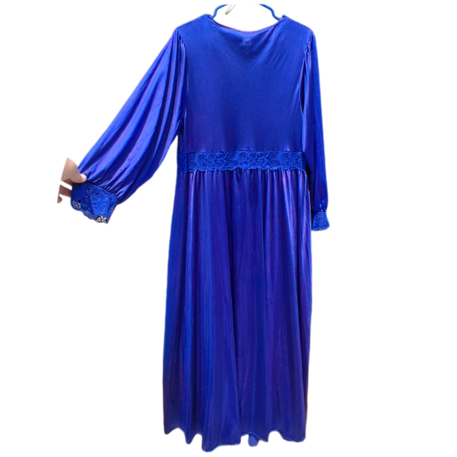 Stunning Vintage Shadowline 2-Piece Peignoir Set in rich Cobalt Royal Blue!
