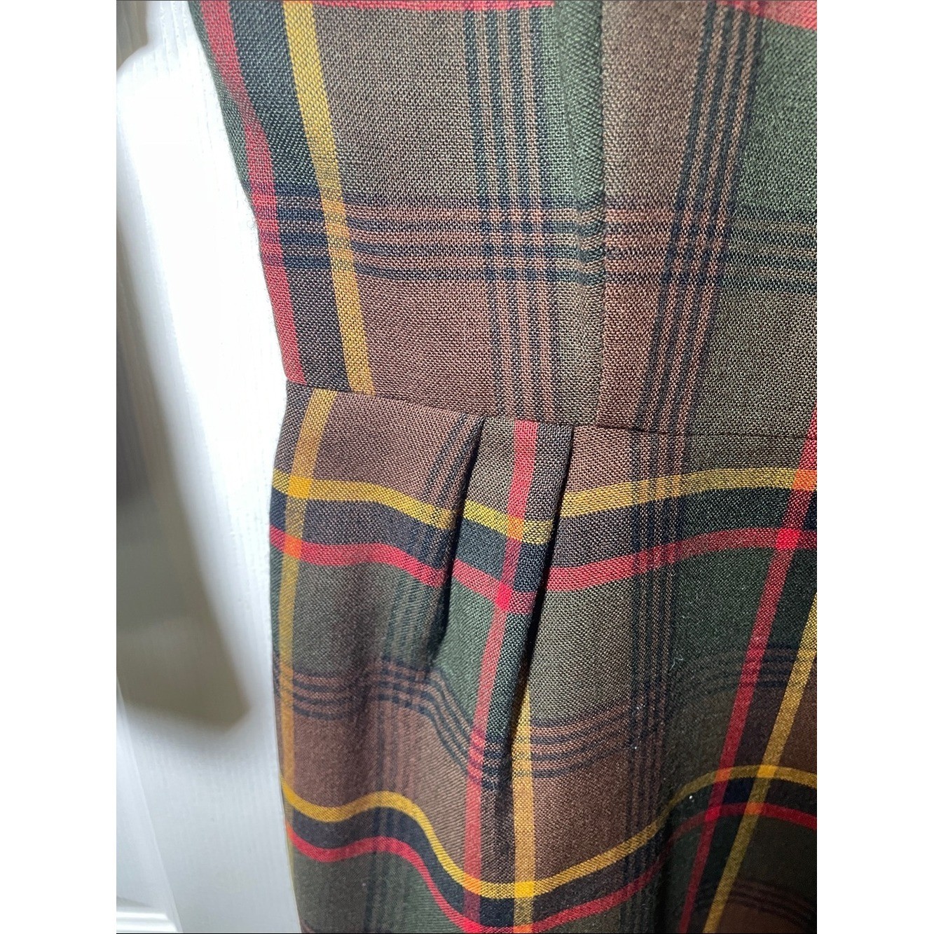 VTG 1950s Jerell Jr NY Brown Plaid Pencil Dress Neck Tie Size XS