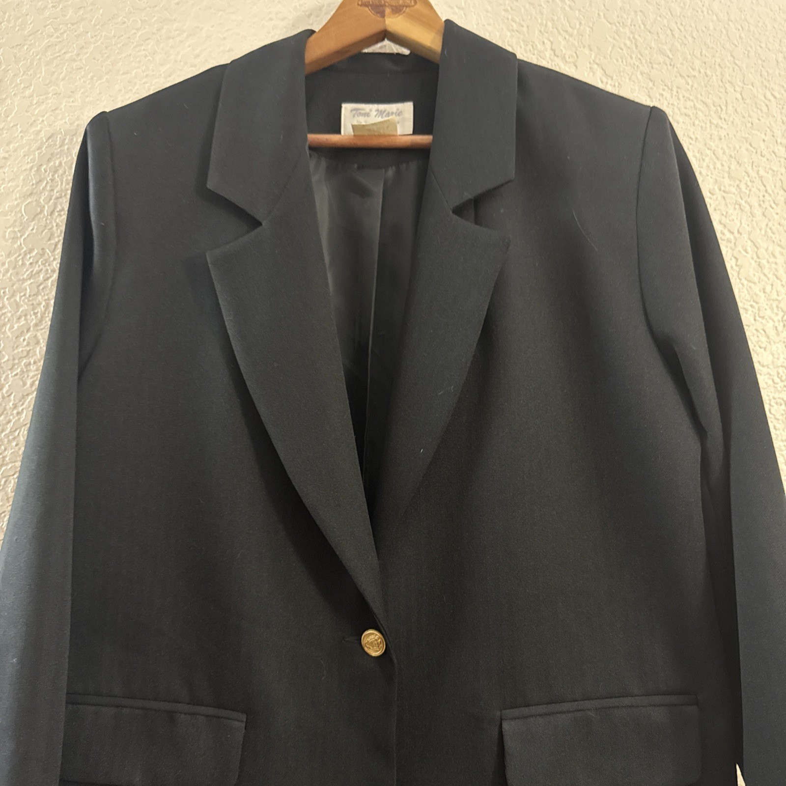 Vintage Toni Marie Black Blazer Women’s 12P Petite Lined Shoulder Pads NWOT