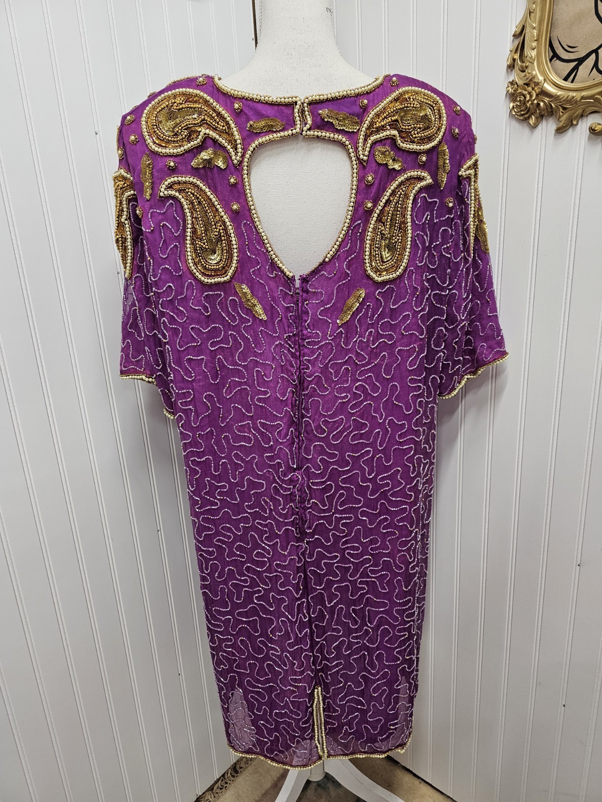 Vintage Midnight Run Beaded Purple Gold Dress XL
