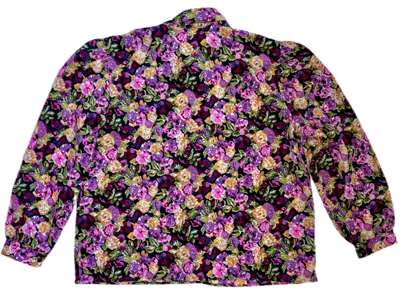 Vintage Floral Blouse with Ascot Style Tie Collar Size 18 Dark Romance Secretary