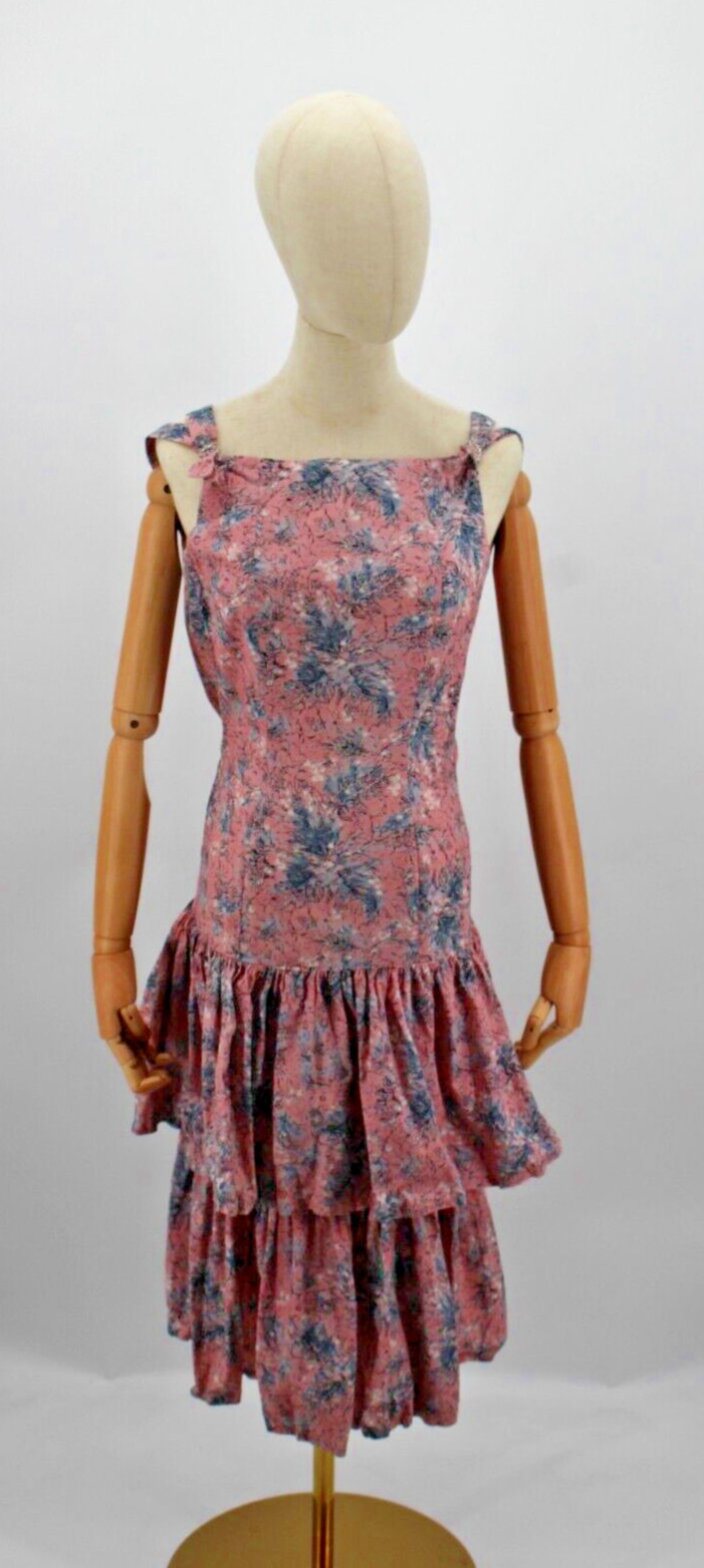 Vintage Fox Original Dress Womens Small Pink Gray Straight with Ruffles 1960s