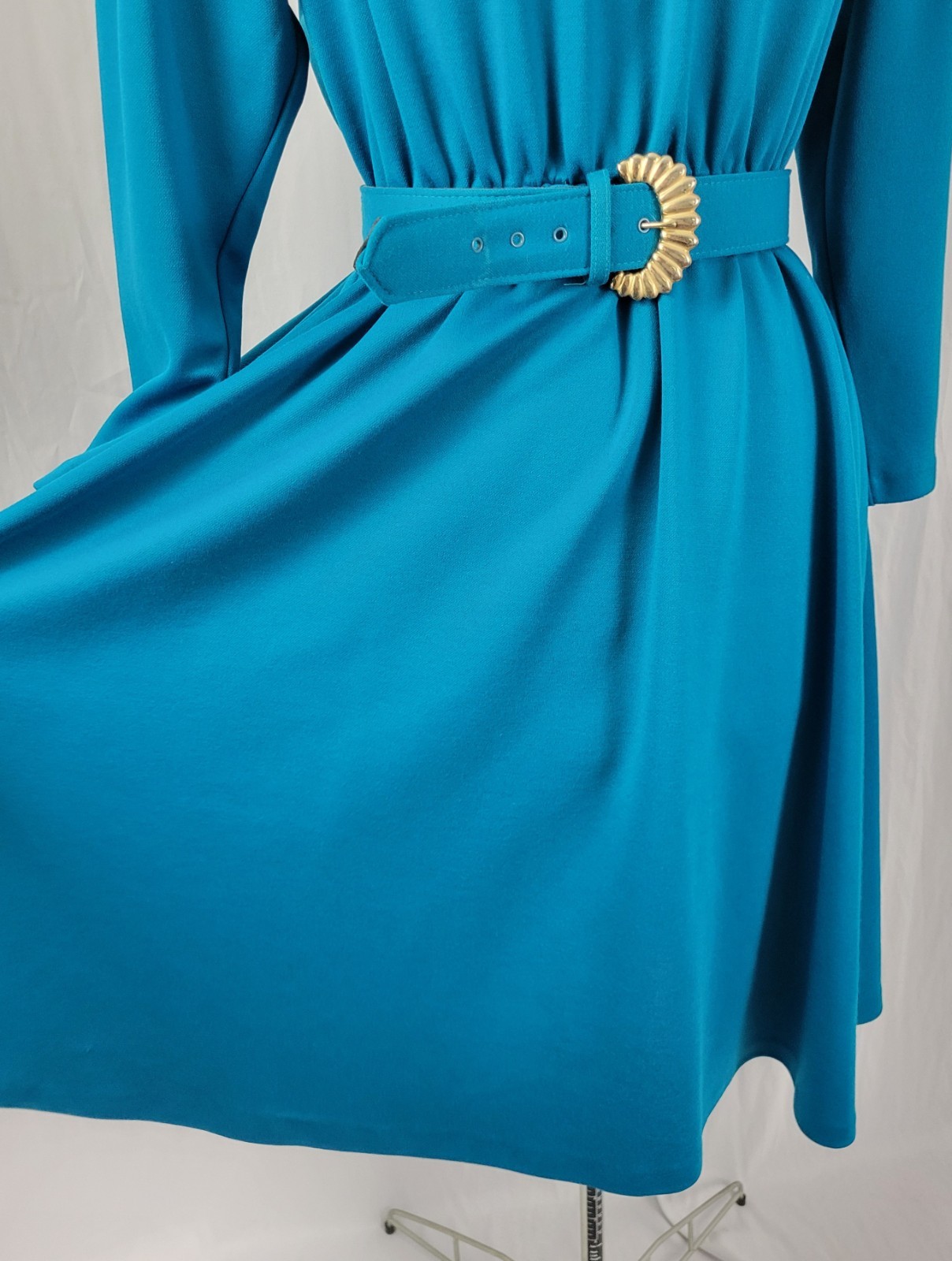 Vintage Impromptu Teal/Turquoise Blouson Dress w Matching Belt Size 12P