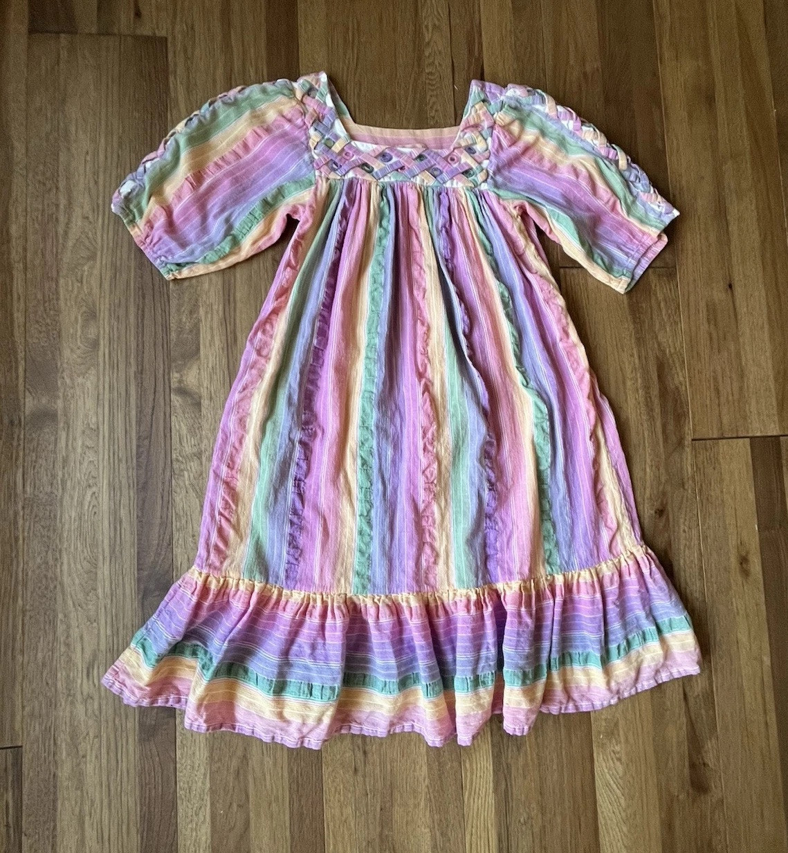 Vintage 70s RAMONA RULL Boho Jewel Ruffle Rainbow Caftan Dress No size