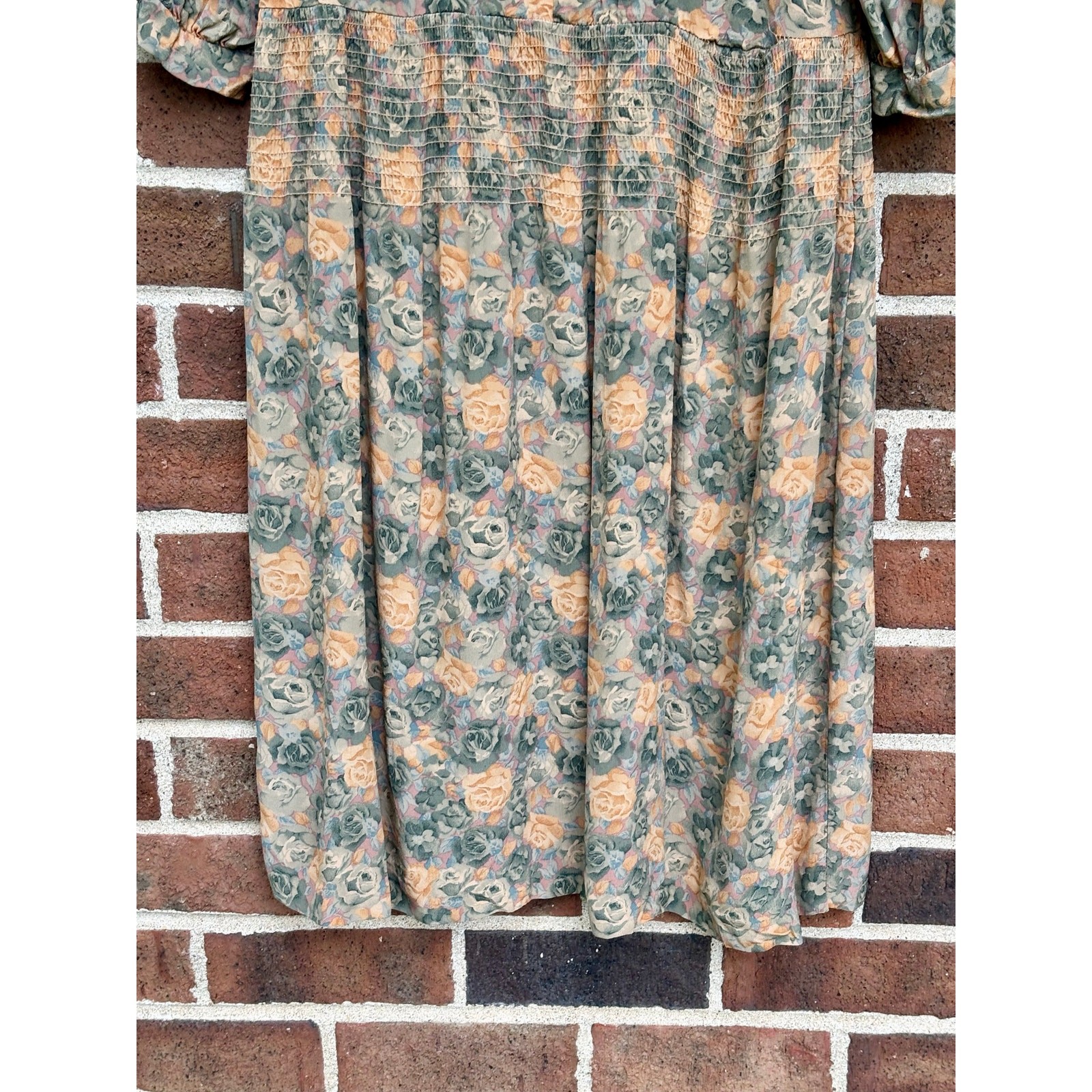 Vintage 80s Taurus II Floral Prairie Dress Lace Collar Drop Waist Pink Green