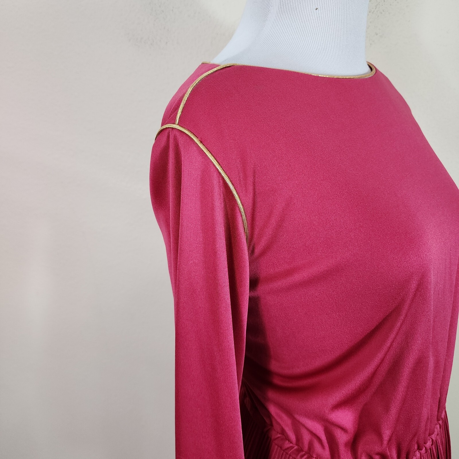 Vintage 70s/80s Miss Rubette Accordion Mulberry Mauve Long Sleeve Maxi Dress 12
