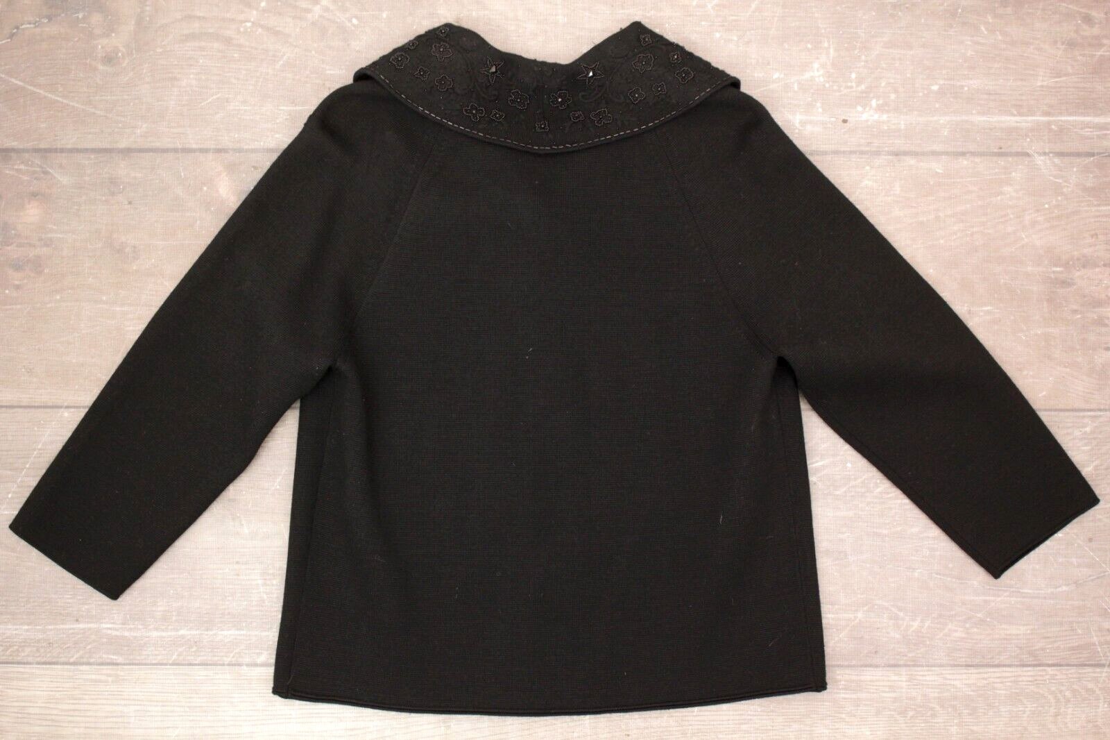 VTG Women’s 60s 2 PC Black Knit Beaded Dress Suit M/L 1960s Jacket & Skirt Set
