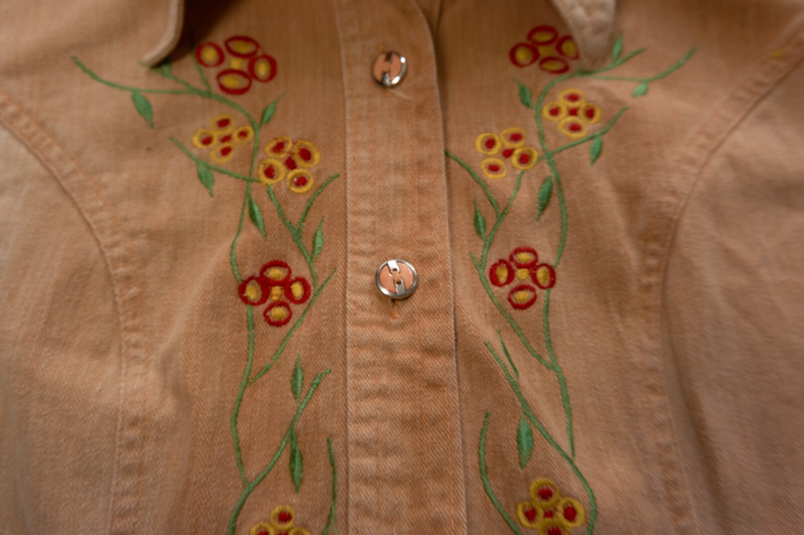 Vintage John Galliano Tan Denim Embroidered Jacket, Size 18, Made in Hong Kong