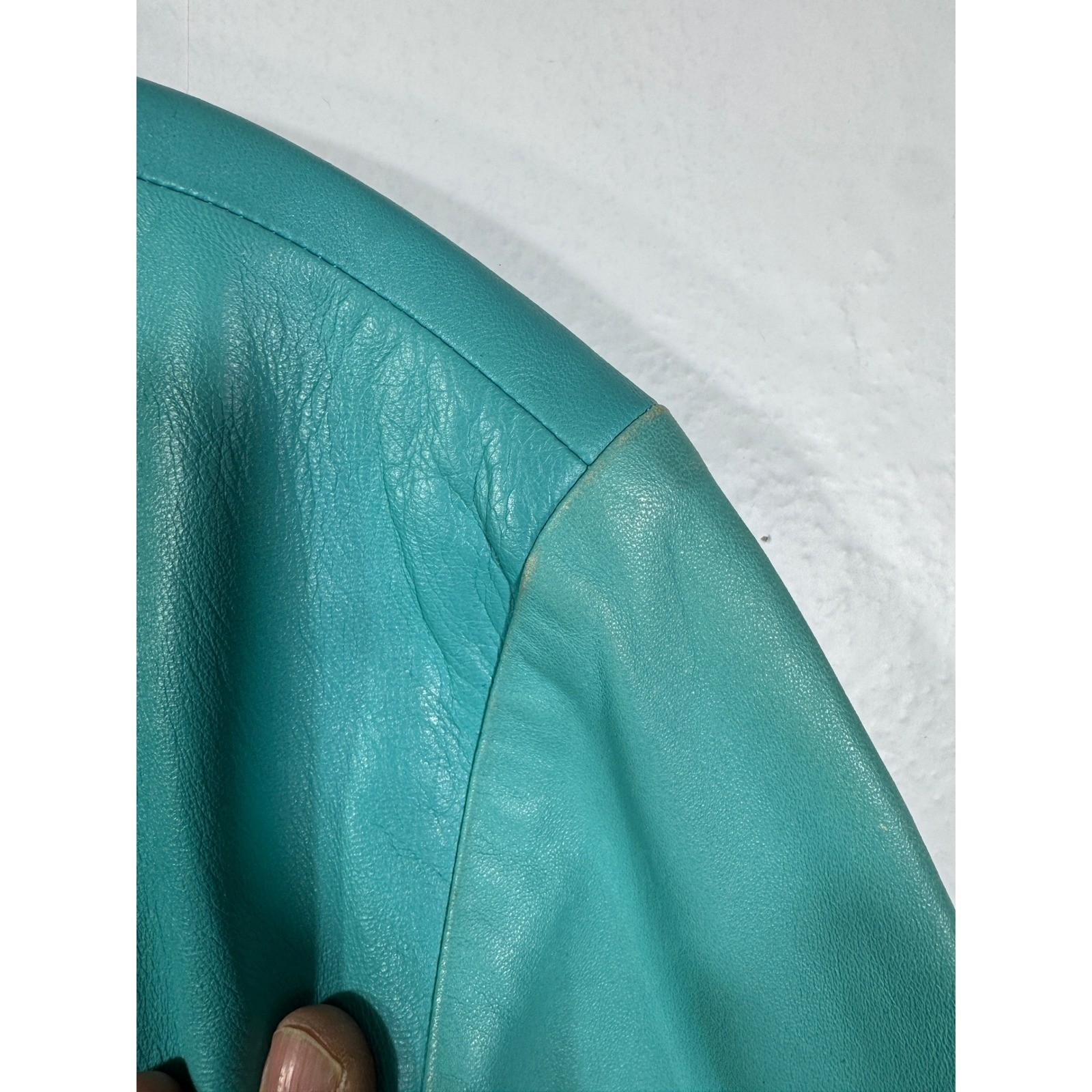 Badgley Mischka Vintage Teal Leather Jacket Silk Lined Cropped Tie Waist Sz M/8