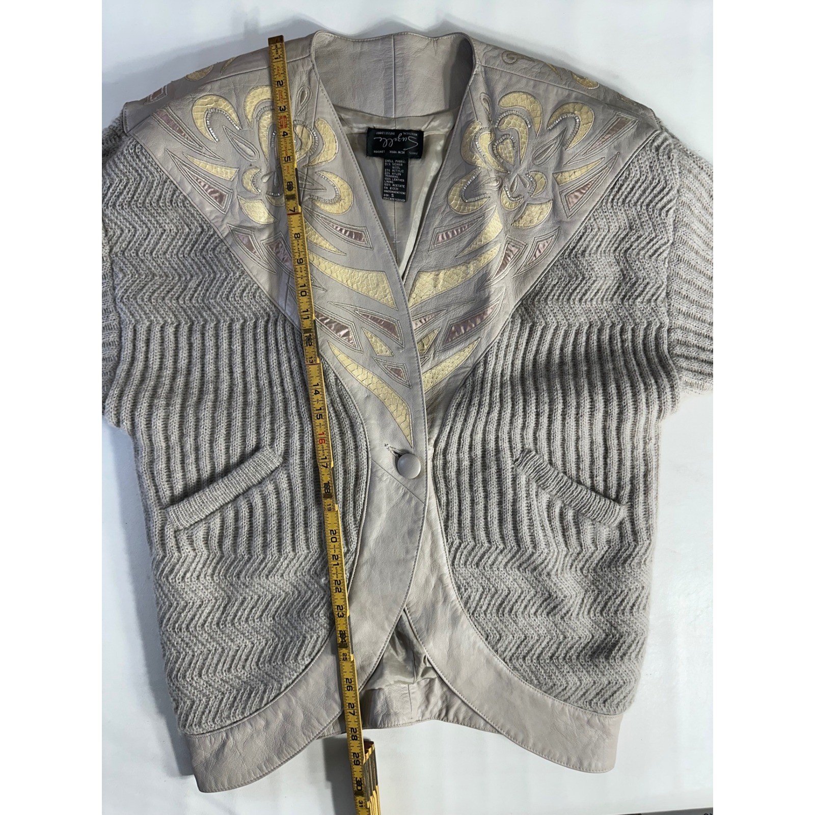 Suzelle Sz Sm Vintage 80s Mohair Wool Snake Leather Cardigan Jacket Gray Sweater