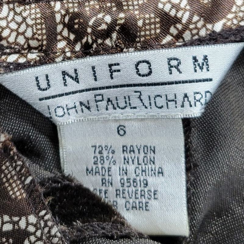 VTG John Paul Richard Velvet Skirt Womens 6 Brown Burnout Drop Waist Pleated Y2K