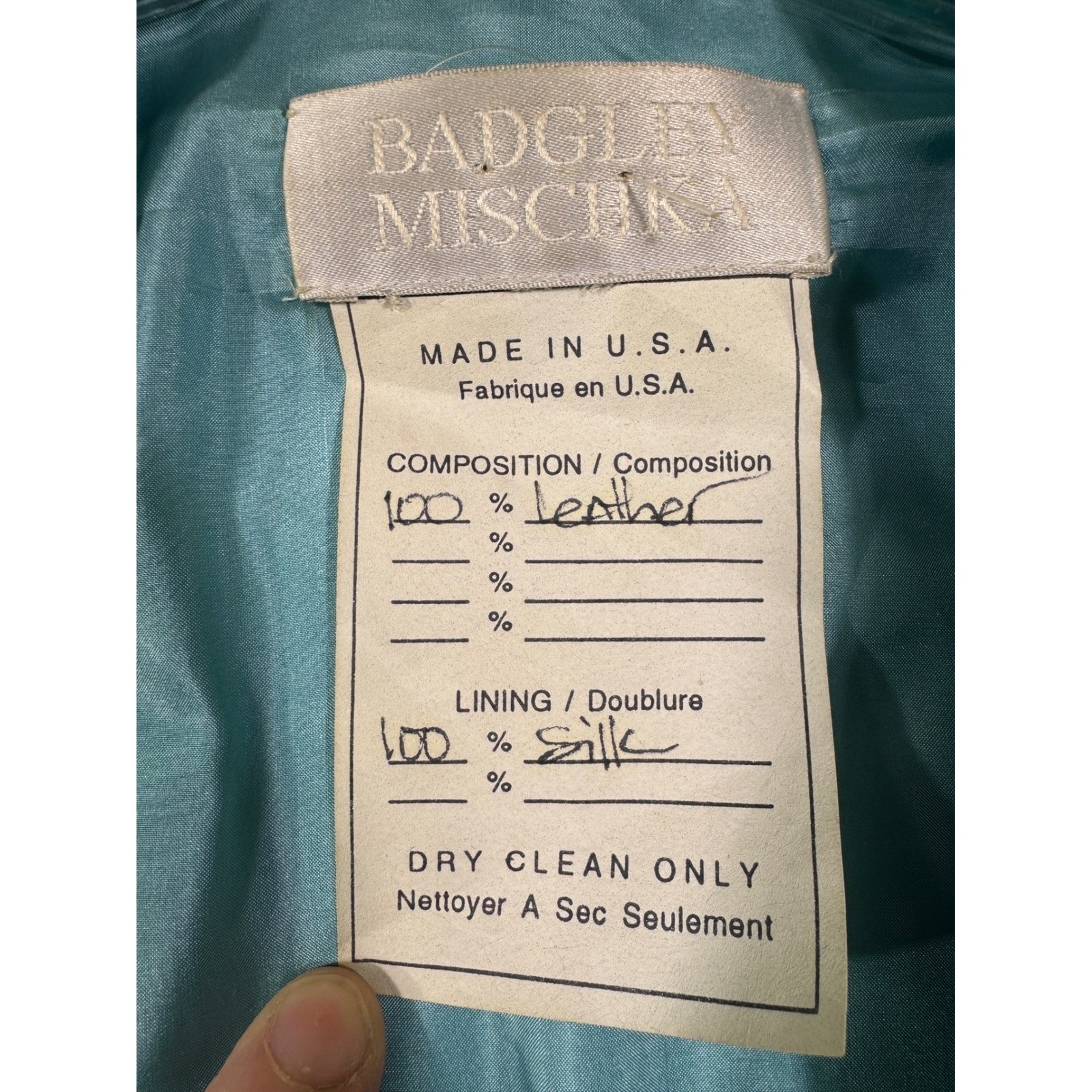 Badgley Mischka Vintage Teal Leather Jacket Silk Lined Cropped Tie Waist Sz M/8