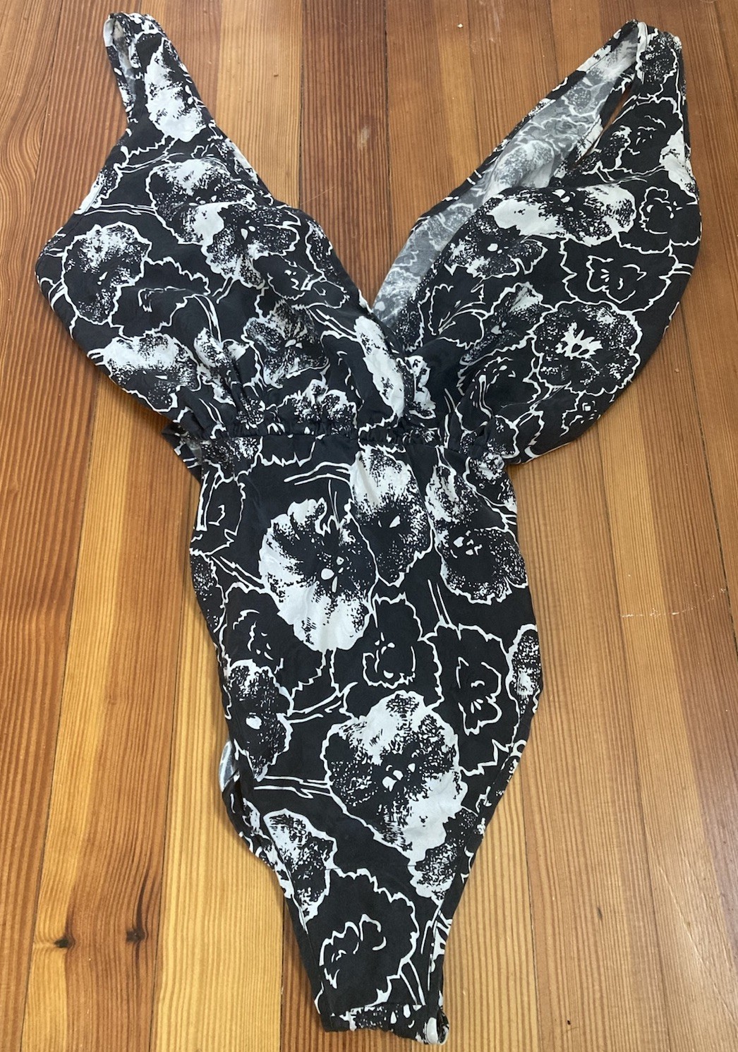 Vintage Black White 100% Silk Lingerie Step-in Chemise Slip Leotard Romper