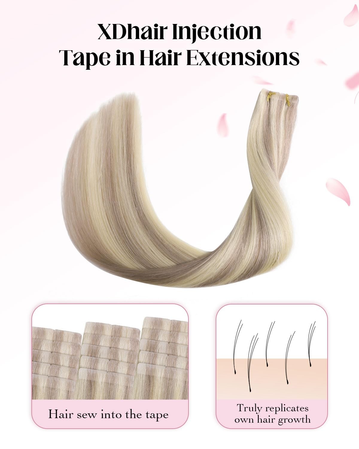 XDhair Invisble Tape in Hair Extensions Human Hair Ash Blonde Highlight Platinum