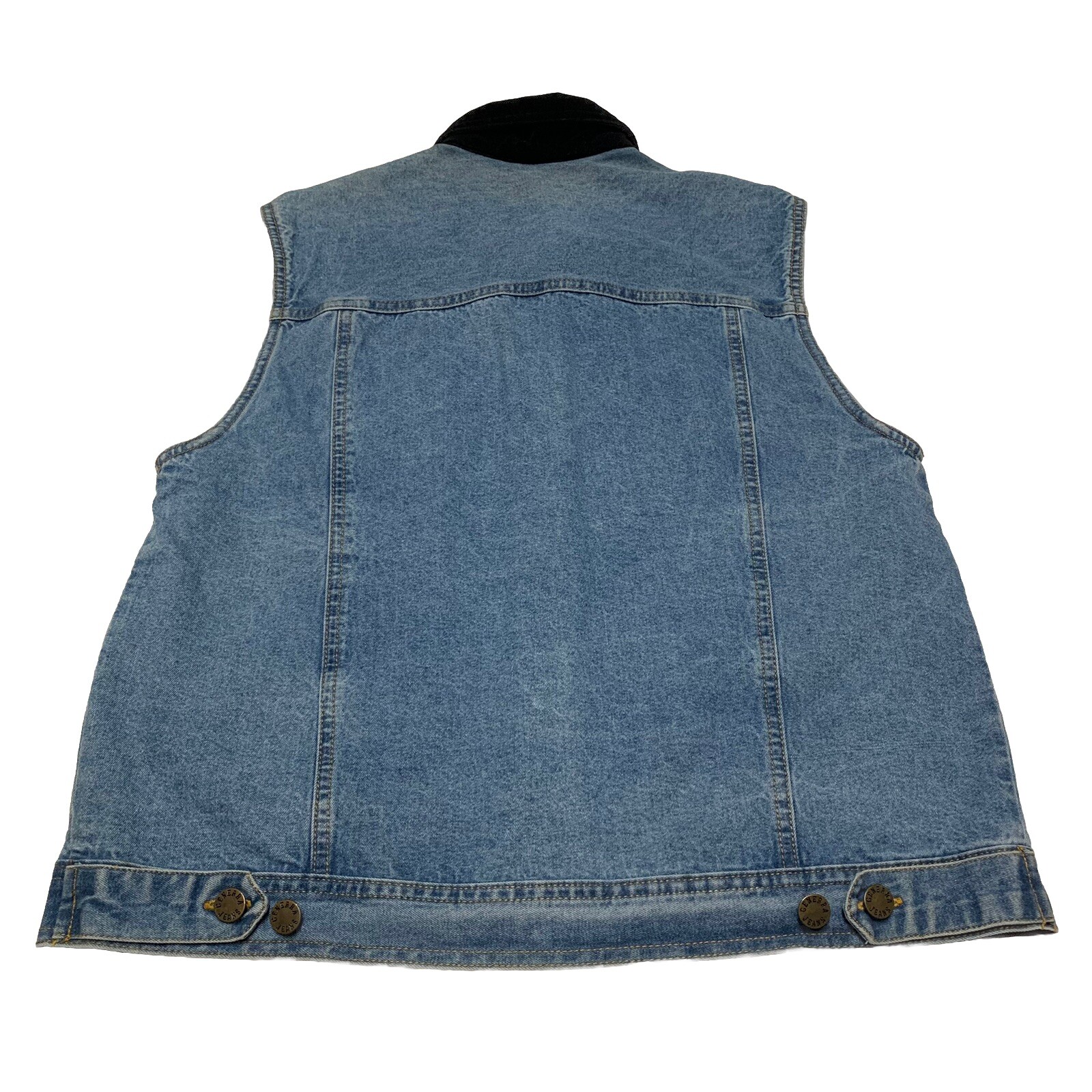 VTG 90s Generra Jean Vest Women’s Size M 100% Cotton Denim Black Velvet Collar