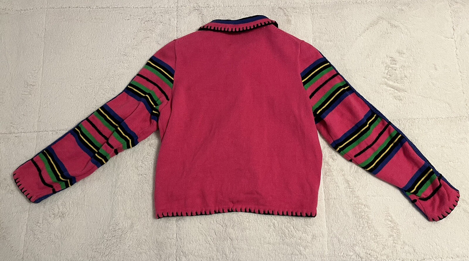 Vtg 90’s Michael Simon Hot Pink Multi Button Up Cardigan Wm Med Petite Collared