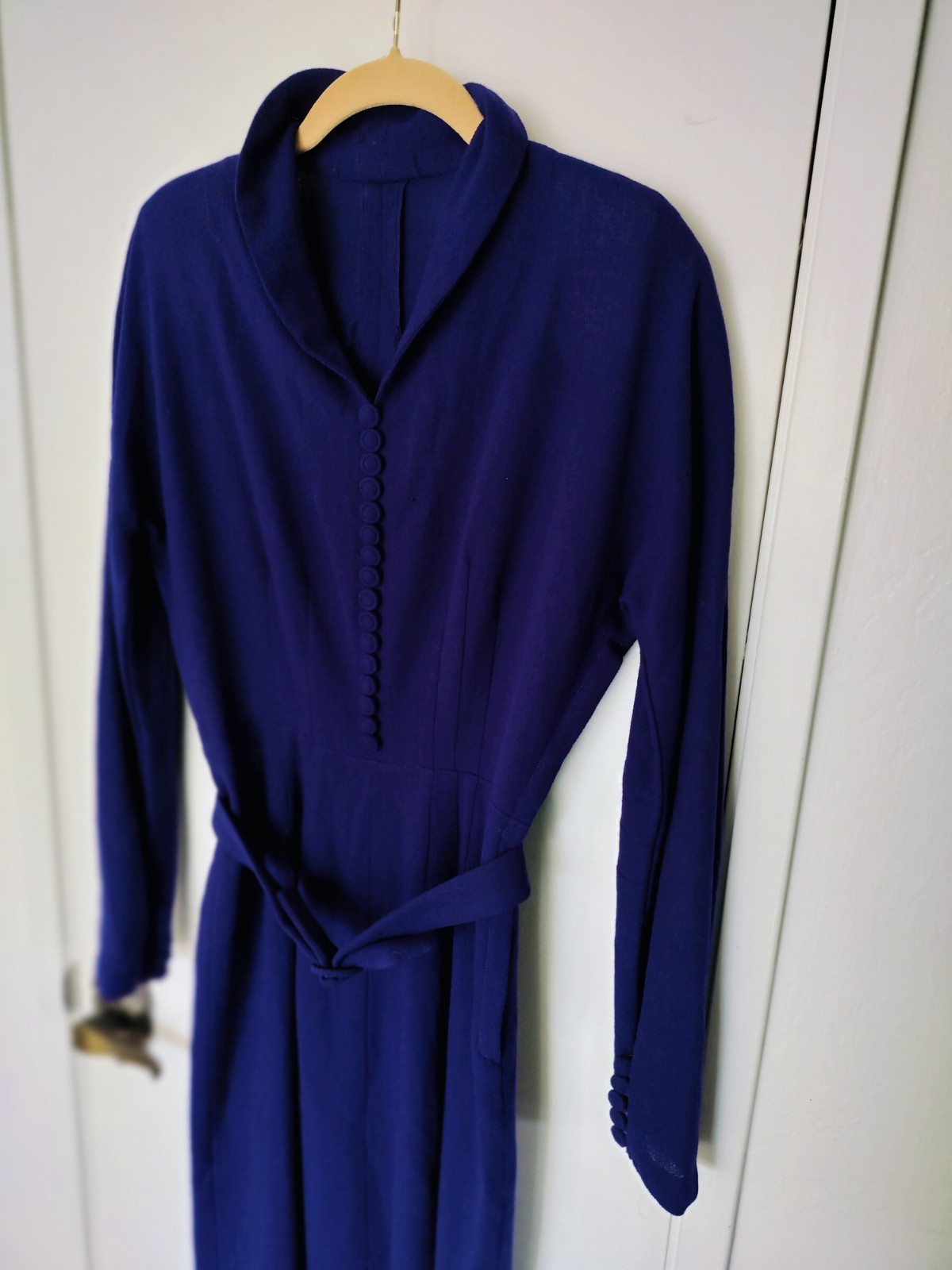 Vintage Deep Purple Rayon Crepe Dress Hand Made Covered Buttons Belt Small