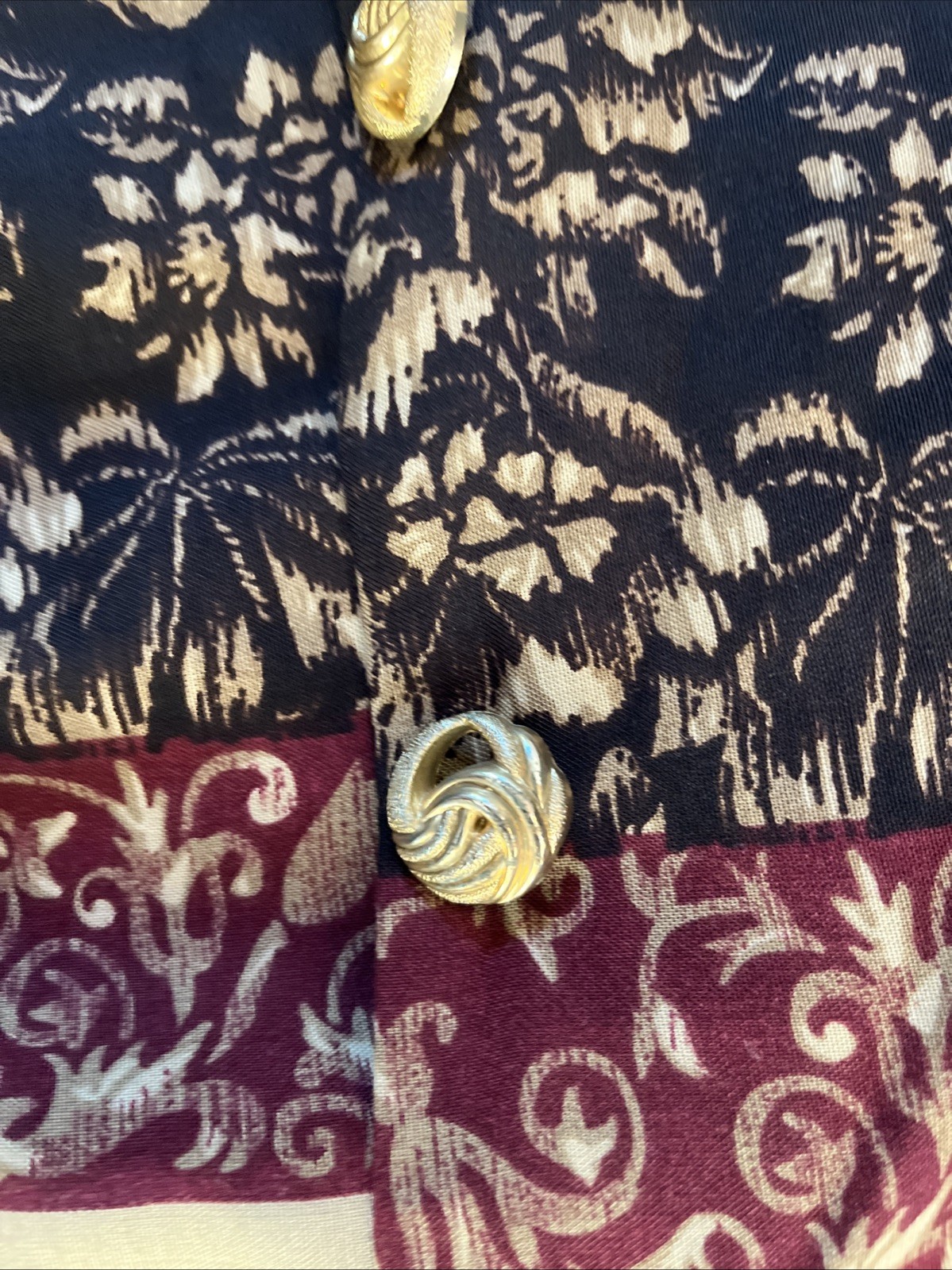 Vintage 1970s Black Floral Boho Puff Sleeve Skirt Set Peasant Gold Buttons Sz 8p