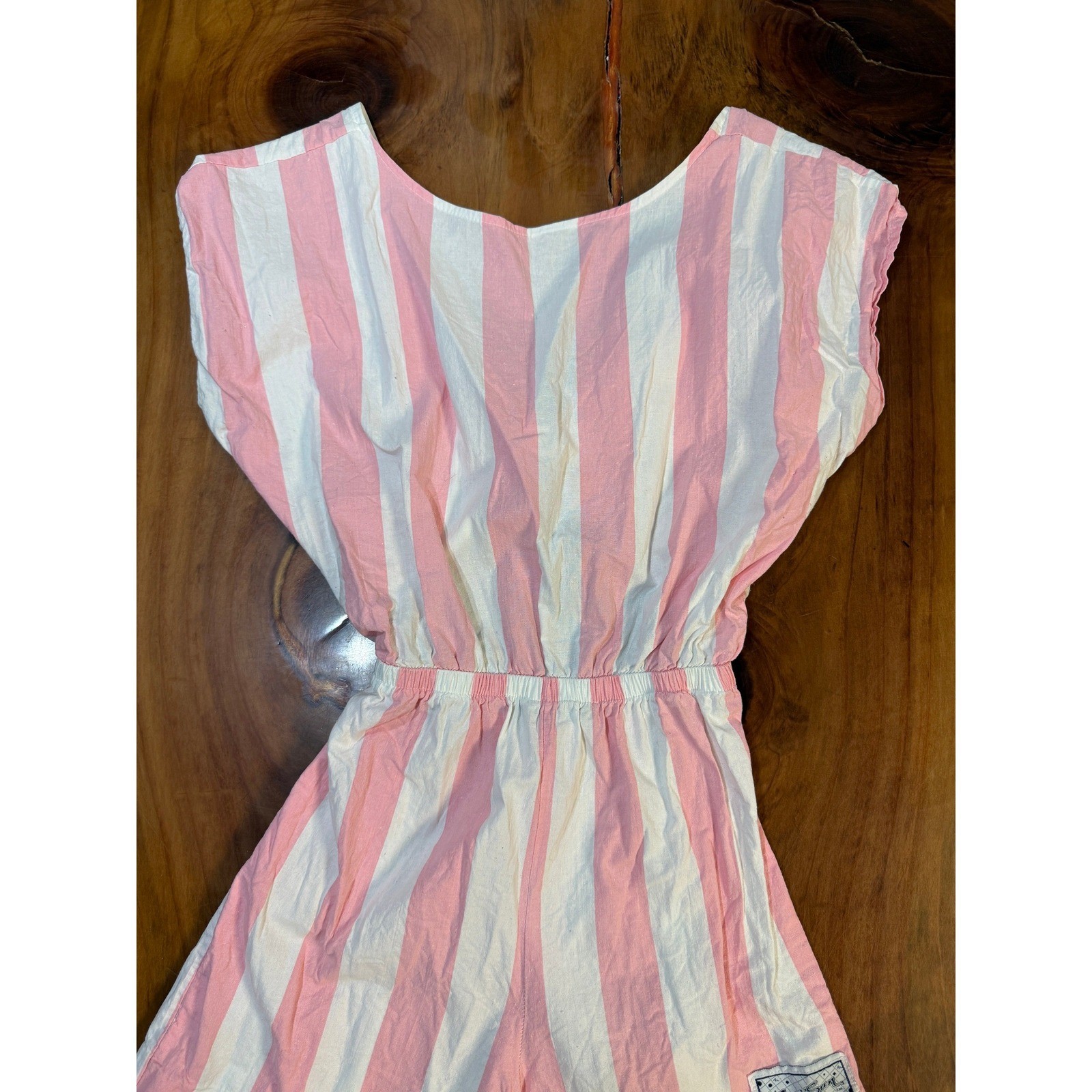 Vintage 80s 90’s Fun N Sun Women’s Romper L Candy Stripe Open Back Cotton v3-5