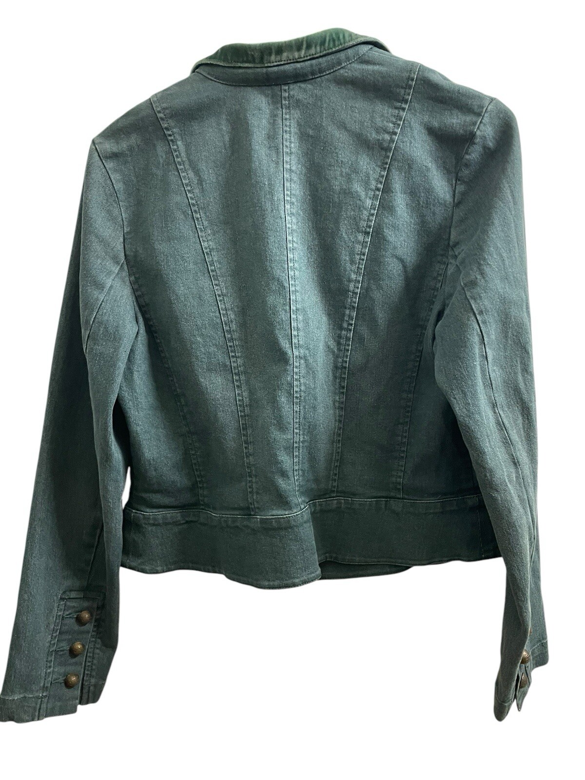 Vintage Vera Cristina Embellished Small Denim and green Velour Collar Jacket