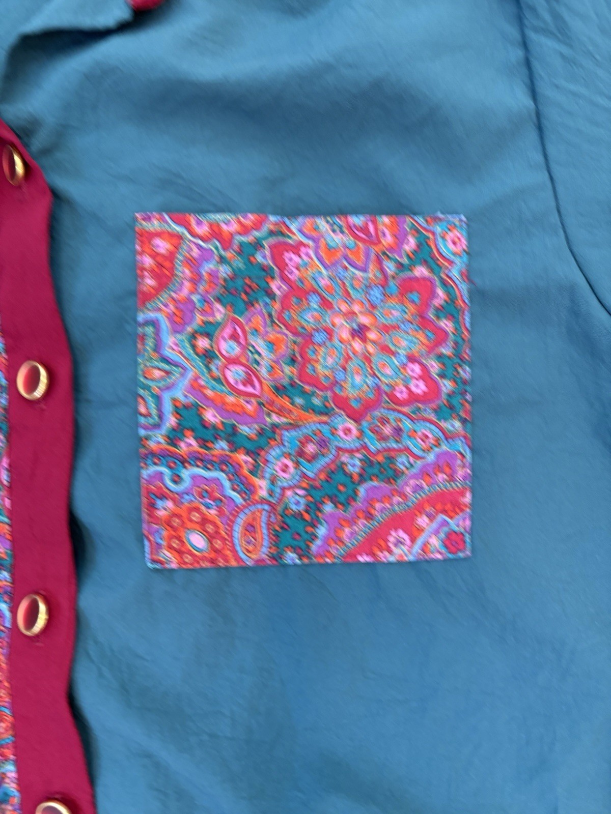 vintage Silver Threads Ltd. button-up shirt vibrant teal and paisley pattern