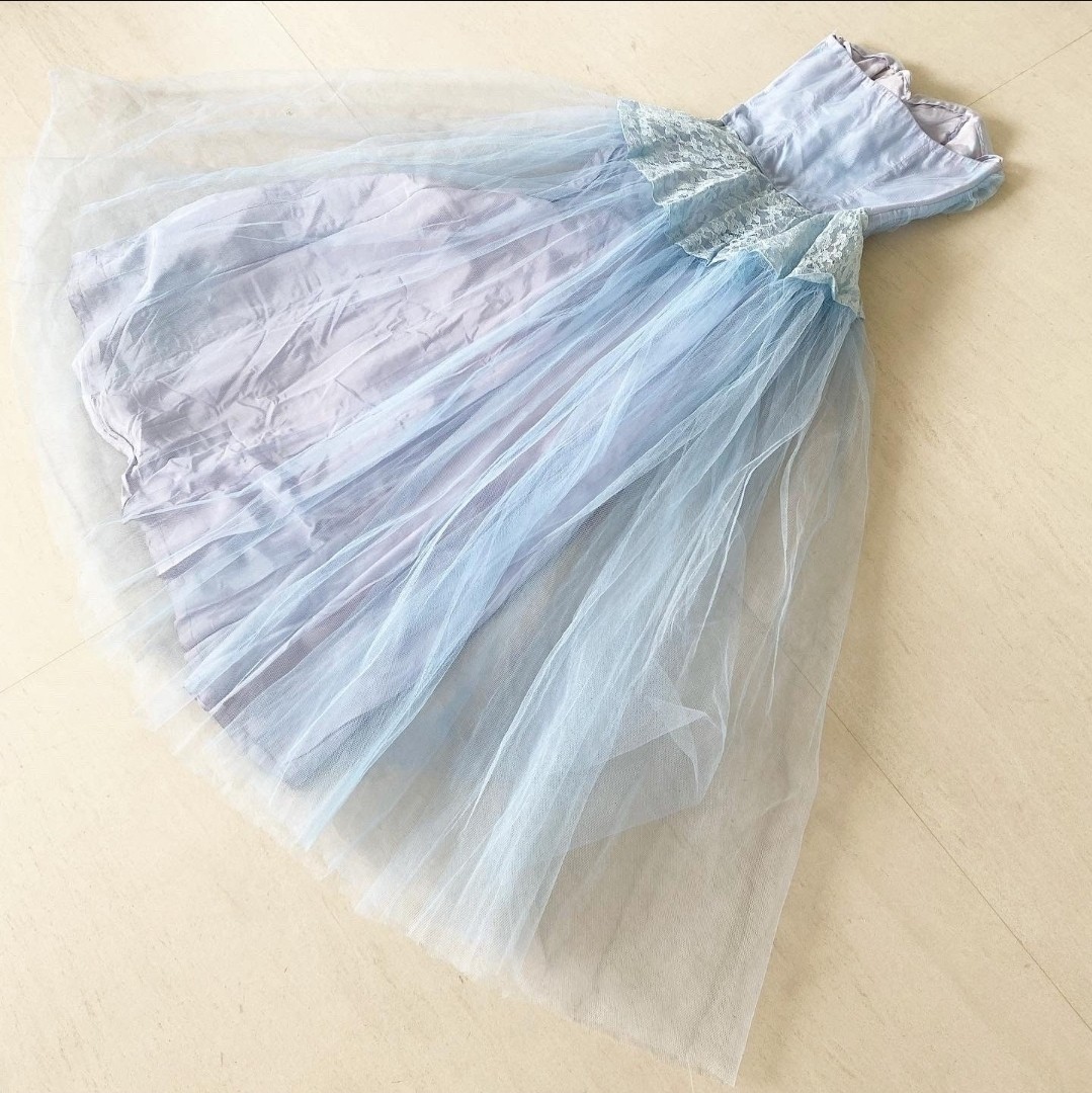 Ice Blue 50’s Prom Dress With Lace Peplum